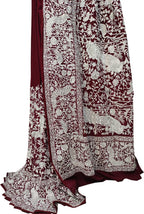 Maroon Embroidered Parsi Gara Pure Georgette Floral And Bird Design Saree - Luxurion World