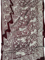 Maroon Embroidered Parsi Gara Pure Georgette Floral And Bird Design Saree - Luxurion World