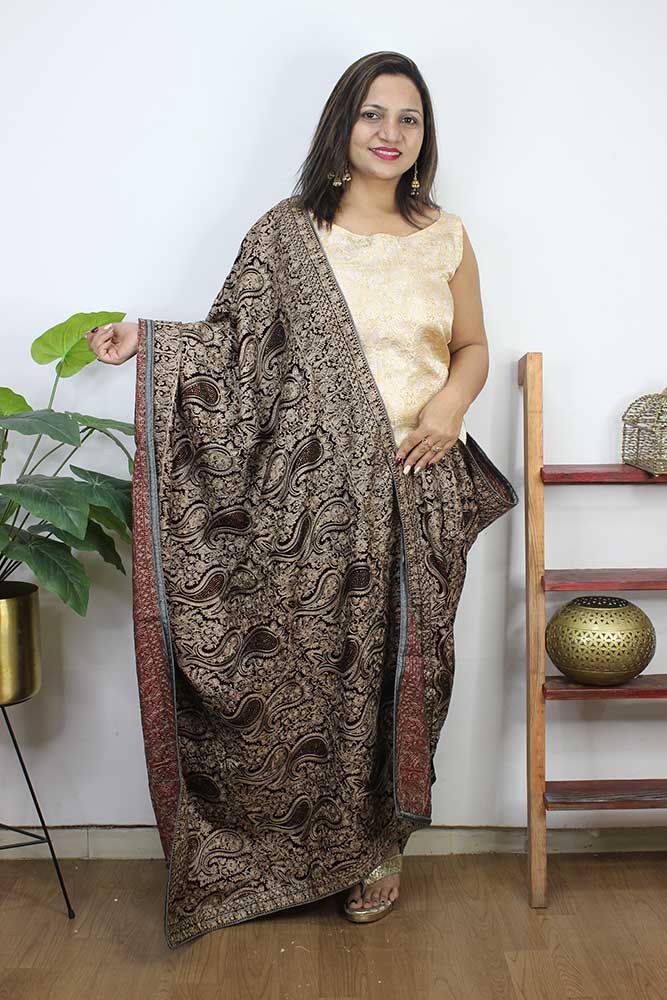 Maroon Embroidered Trendy Velvet Dupatta - Luxurion World