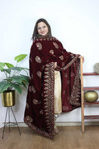 Maroon Embroidered Trendy Velvet Dupatta - Luxurion World