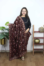 Maroon Embroidered Trendy Velvet Dupatta - Luxurion World