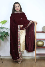 Maroon Embroidered Trendy Velvet Dupatta - Luxurion World