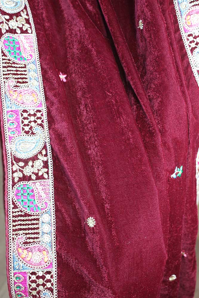 Maroon Embroidered Trendy Velvet Dupatta - Luxurion World
