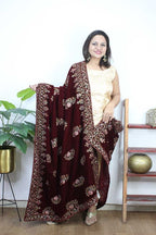 Maroon Embroidered Trendy Velvet Dupatta - Luxurion World