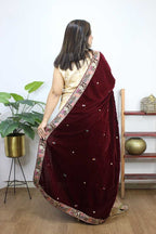 Maroon Embroidered Trendy Velvet Dupatta - Luxurion World