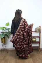 Maroon Embroidered Trendy Velvet Dupatta - Luxurion World