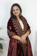 Maroon Embroidered Trendy Velvet Dupatta - Luxurion World