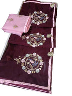 Maroon Gota And Zardozi Work Organza Saree - Luxurion World