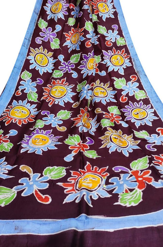 Maroon Hand Batik Silk Saree - Luxurion World