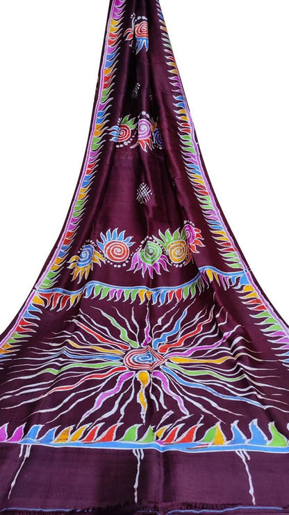 Maroon Hand Batik Silk Saree - Luxurion World