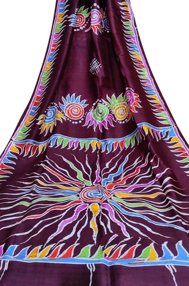 Maroon Hand Batik Silk Saree - Luxurion World