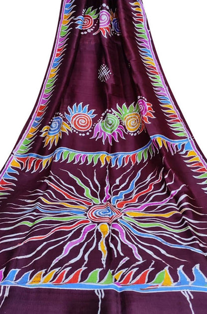 Maroon Hand Batik Silk Saree - Luxurion World
