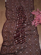Maroon Hand Embroidered Kantha Bangalore Silk Dupatta - Luxurion World