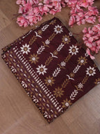 Maroon Hand Embroidered Kantha Bangalore Silk Dupatta - Luxurion World