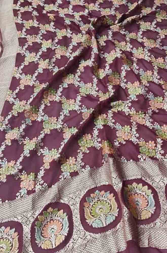 Maroon Handloom Banarasi Brush Dye Pure Georgette Dupatta - Luxurion World