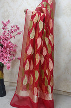 Maroon Handloom Banarasi Brush Dye Pure Georgette Dupatta - Luxurion World