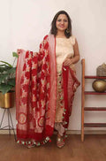 Maroon Handloom Banarasi Pure Georgette Brush Dye Dupatta - Luxurion World
