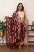 Maroon Handloom Banarasi Pure Georgette Brush Dye Dupatta - Luxurion World