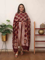 Maroon Handloom Banarasi Pure Georgette Brush Dye Dupatta - Luxurion World