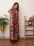 Maroon Handloom Banarasi Pure Georgette Brush Dye Dupatta - Luxurion World