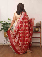 Maroon Handloom Banarasi Pure Georgette Brush Dye Dupatta - Luxurion World