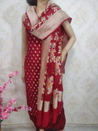 Maroon Handloom Banarasi Pure Georgette Three Piece Unstitched Suit Set With Brush Dye Dupatta - Luxurion World