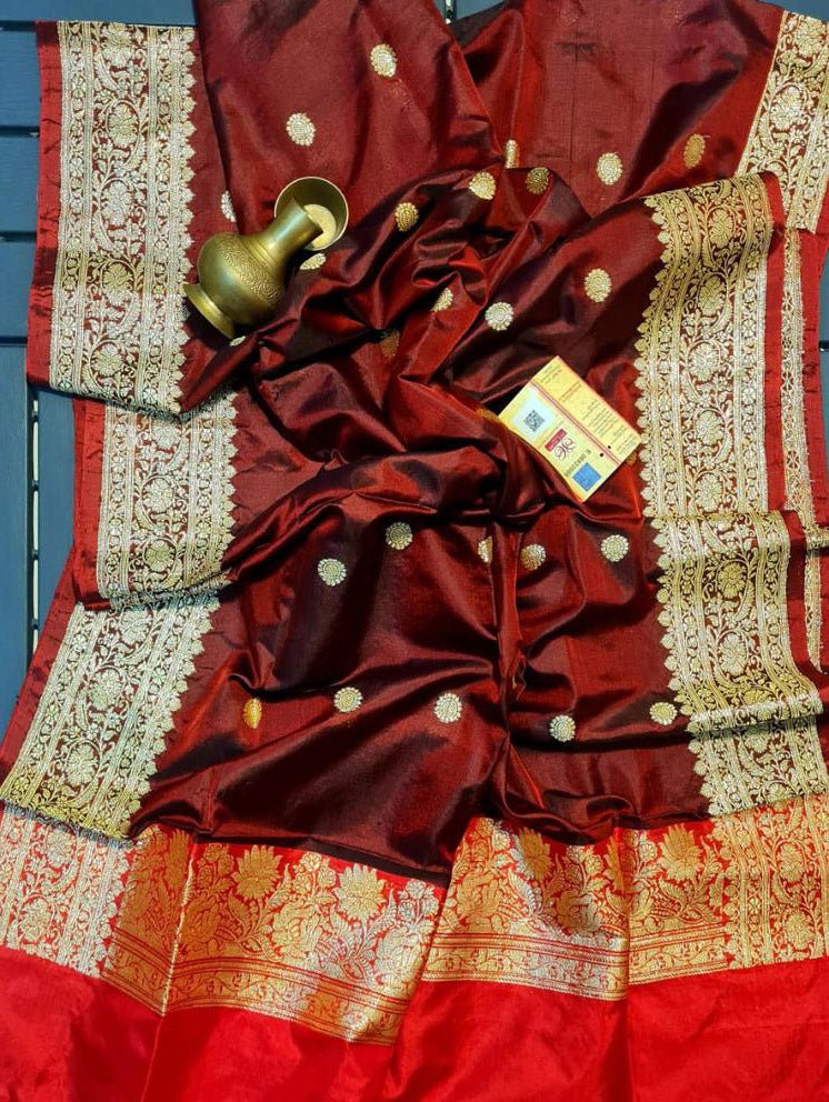 Maroon Handloom Banarasi Pure Katan Silk Kadwa Dupatta - Luxurion World
