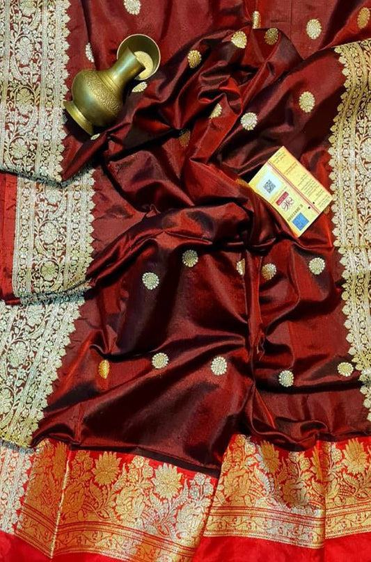 Maroon Handloom Banarasi Pure Katan Silk Kadwa Dupatta - Luxurion World