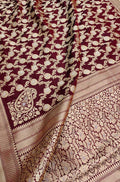 Maroon Handloom Banarasi Pure Katan Silk Sona Roopa Saree - Luxurion World