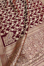 Maroon Handloom Banarasi Pure Katan Silk Sona Roopa Saree - Luxurion World