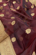 Maroon Handloom Banarasi Pure Kora Silk Saree - Luxurion World