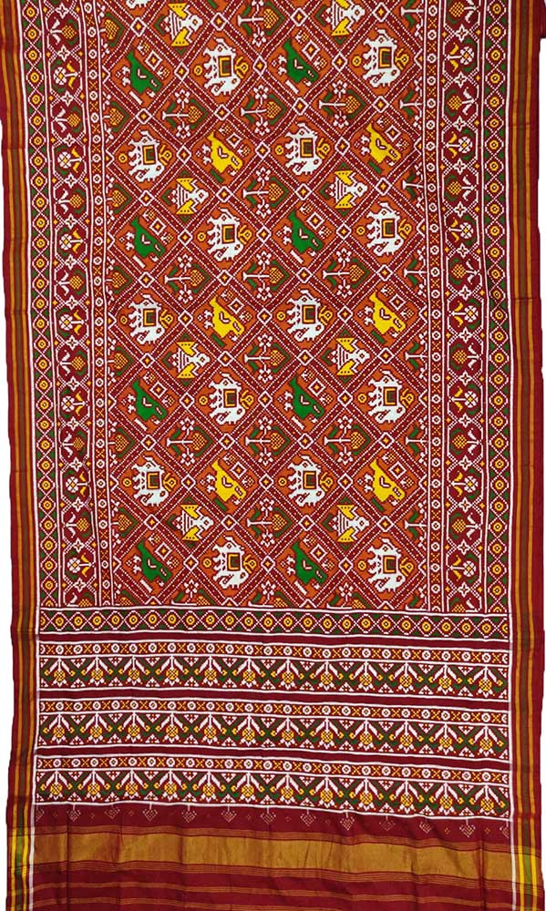 Maroon Handloom Double Ikat Patan Patola Pure Silk Saree - Luxurion World
