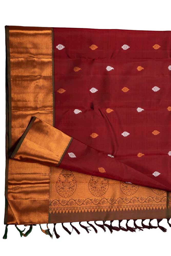 Maroon Handloom Kanjeevaram Pure Silk Saree - Luxurion World