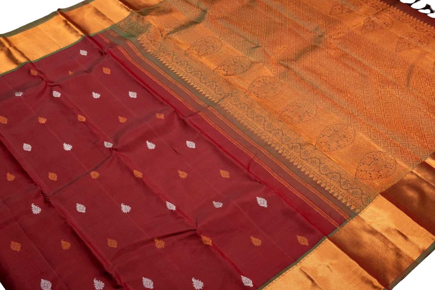 Maroon Handloom Kanjeevaram Pure Silk Saree - Luxurion World