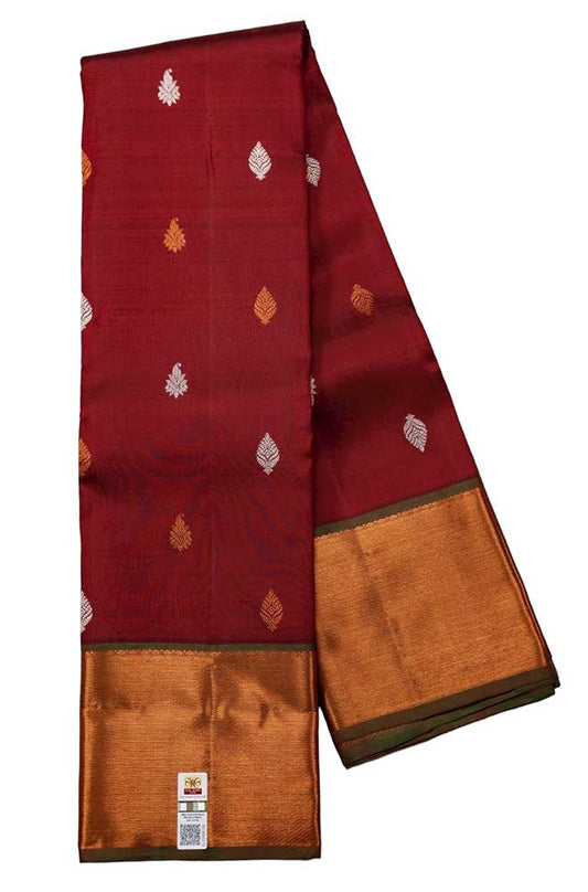 Maroon Handloom Kanjeevaram Pure Silk Saree - Luxurion World