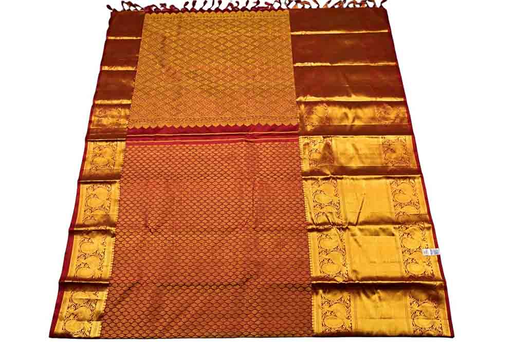 Maroon Handloom Kanjeevaram Pure Silk Saree - Luxurion World