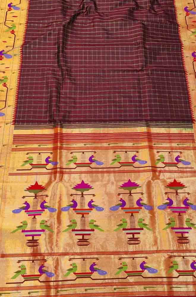 Maroon Handloom Paithani Pure Silk Saree