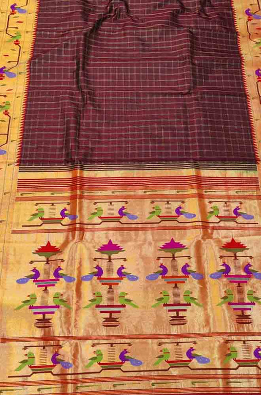 Maroon Handloom Paithani Pure Silk Saree - Luxurion World