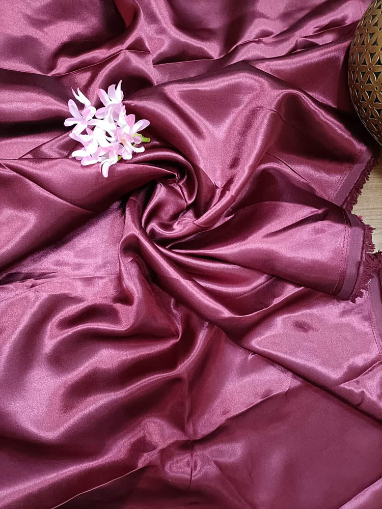 Maroon Plain Satin Silk Fabric (1 Mtr) - Luxurion World