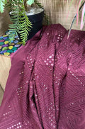 Maroon Trendy Georgette Foil Mirror Work Fabric ( 1 Mtr ) - Luxurion World