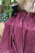 Maroon Trendy Georgette Foil Mirror Work Fabric ( 1 Mtr ) - Luxurion World