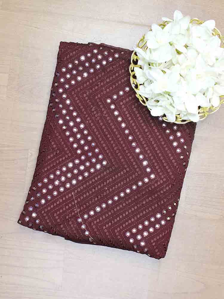 Maroon Trendy Georgette Foil Mirror Work Fabric - Luxurion World