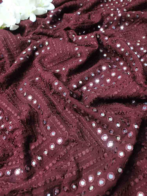 Maroon Trendy Georgette Foil Mirror Work Fabric - Luxurion World