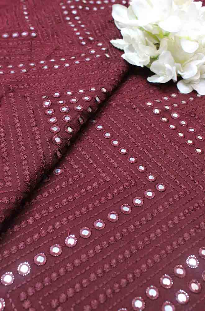 Maroon Trendy Georgette Foil Mirror Work Fabric - Luxurion World