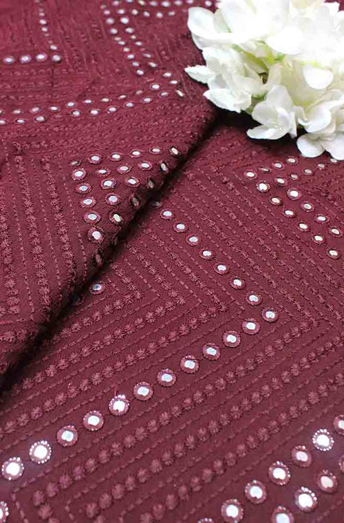 Maroon Trendy Georgette Foil Mirror Work Fabric - Luxurion World
