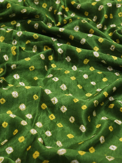 Mehendi Green Bandhani Pure Gajji Silk Fabric ( 1 Mtr ) Luxurionworld