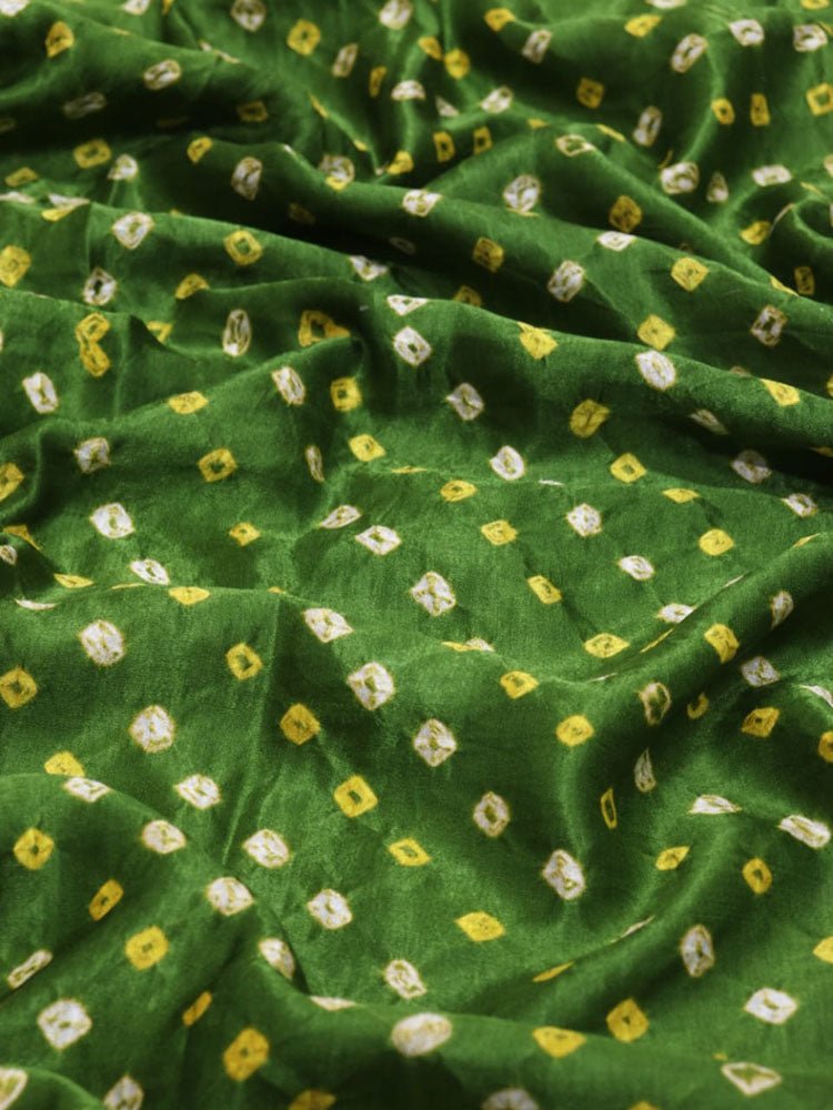 Mehendi Green Bandhani Pure Gajji Silk Fabric ( 1 Mtr ) - Luxurion World