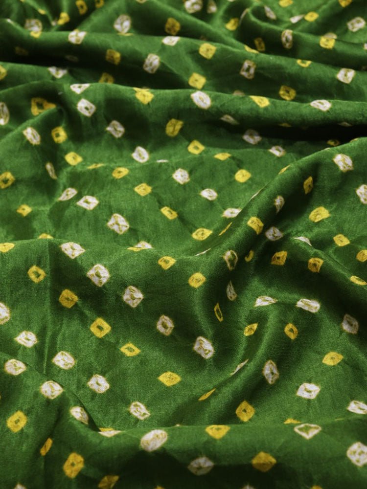Mehendi Green Bandhani Pure Gajji Silk Fabric ( 1 Mtr ) Luxurionworld