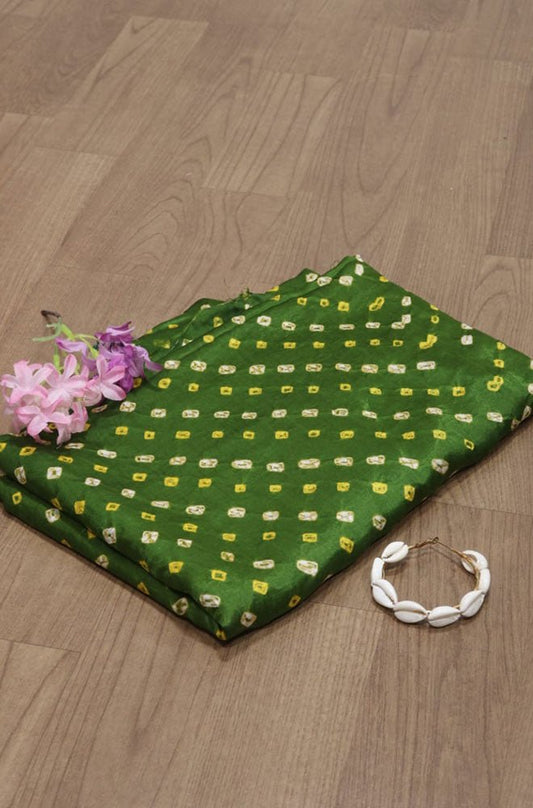 Mehendi Green Bandhani Pure Gajji Silk Fabric ( 1 Mtr ) - Luxurion World
