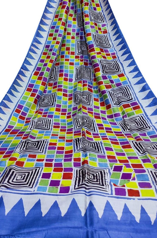 Mulitcolor Hand Batik Silk Saree - Luxurion World